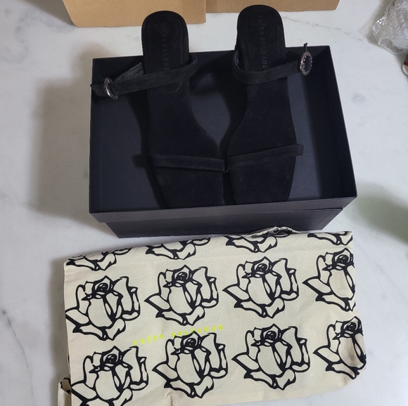 Freda Salvador Amalia Black Suede 2-Band Heeled Sandal. PLUS a Canvas Tote Bag - Picture 1 of 11